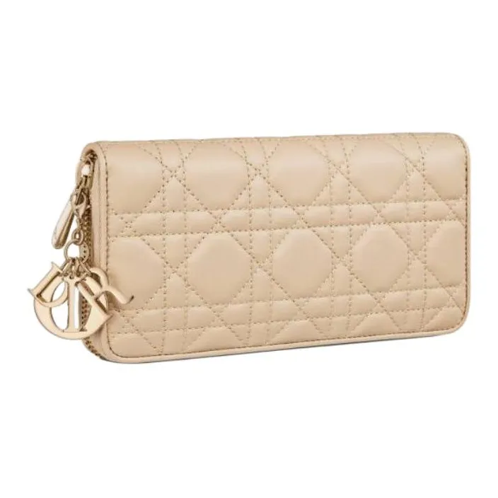 DIOR Lady Dior Sheepskin Wallet Women's Beige-2