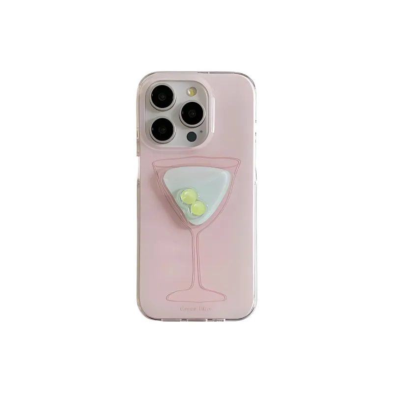 Sopi Acrylic Material Green Grape Cherry Cocktail Phone Cases Compatible With IPhone 16/15 Pro Max/Apple 13/14 Pro/Max-3