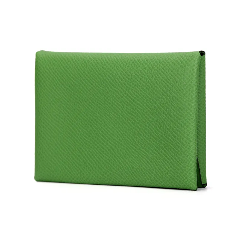 HERMES Calvi Epsom Calfskin Card Holder Women's A8 Yuka Ribbon Green-1