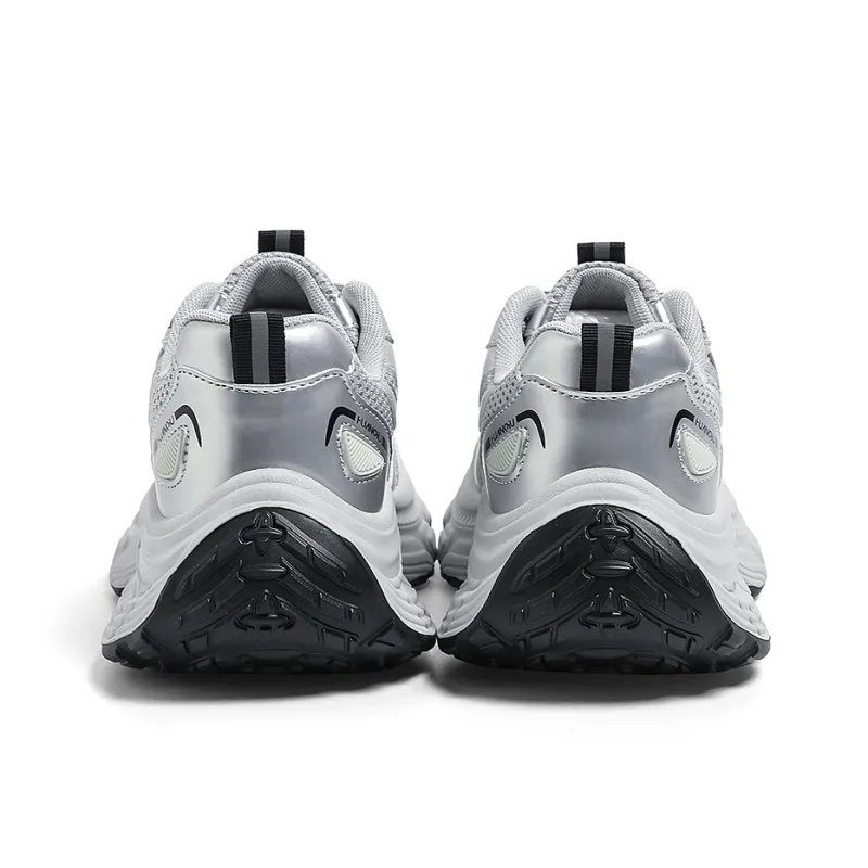 HUANQIU Height Increasing Abrasion Resistant Lightweight Slip Resistant Low Top Chunky Sneakers Women's Silver-4