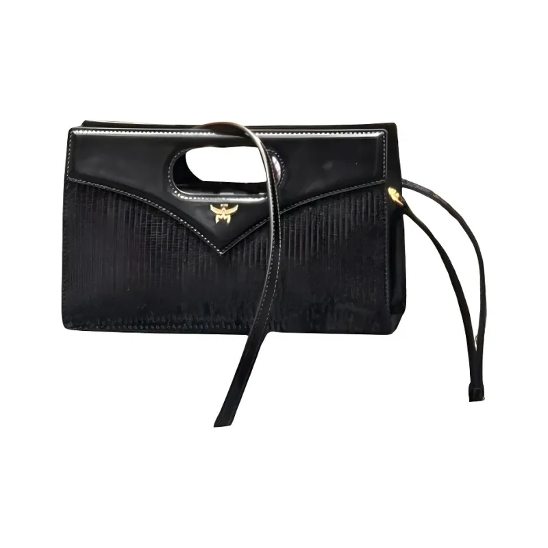MCM Sheepskin Crossbody Handbag Small Size Women's Black-0