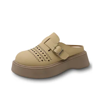 GESHE Rubber Sole Stitching Cut Out Woven Abrasion Resistant Closed Toe Slippers Women's