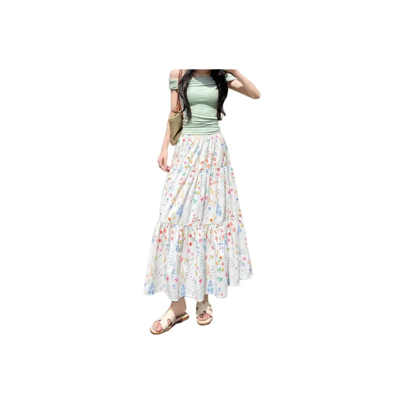 Flowers In Water Casual Long Skirt Women's-0