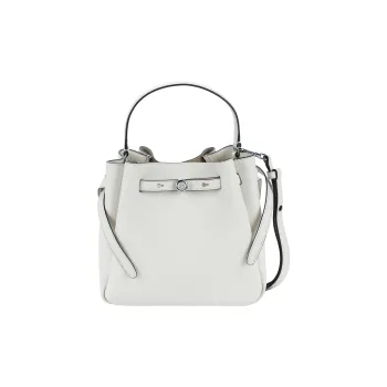 TORY BURCH Romy Bucket Litchi Grain Leather Bucket Bag, Shoulder Bag, Crossbody Bag, Handbag Trumpets Women's White
