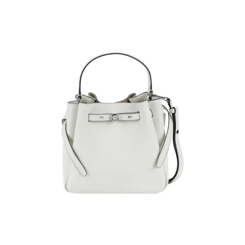 TORY BURCH Romy Bucket Litchi Grain Leather Bucket Bag, Shoulder Bag, Crossbody Bag, Handbag Trumpets Women's White