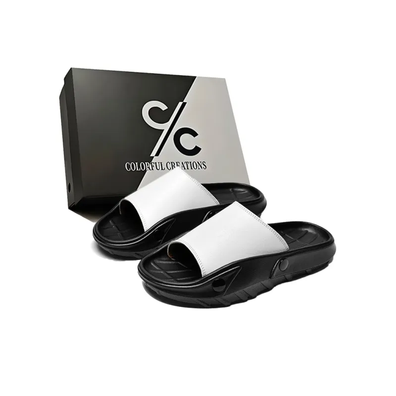 Colorful Creations Leather Patchwork Quiet, Slip Resistant, Quick Dry Slide Slippers Men's-5