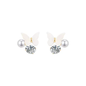 KEYS VIA Copper Alloy, Faux Pearl, Shell Beads, Synthetic Cubic Zirconia, Silver Needle Stud Earrings Women's