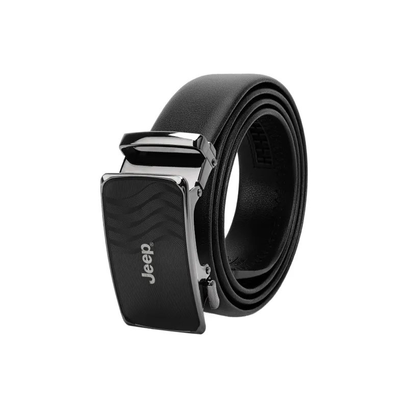 Jeep Cow Leather Belts Men's Black/Litchi Grain Black 3.5CM-0