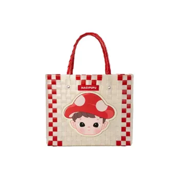 POP MART Polypropylene Tote Bag, Shopping Bag, Handbag Women's Red & Beige