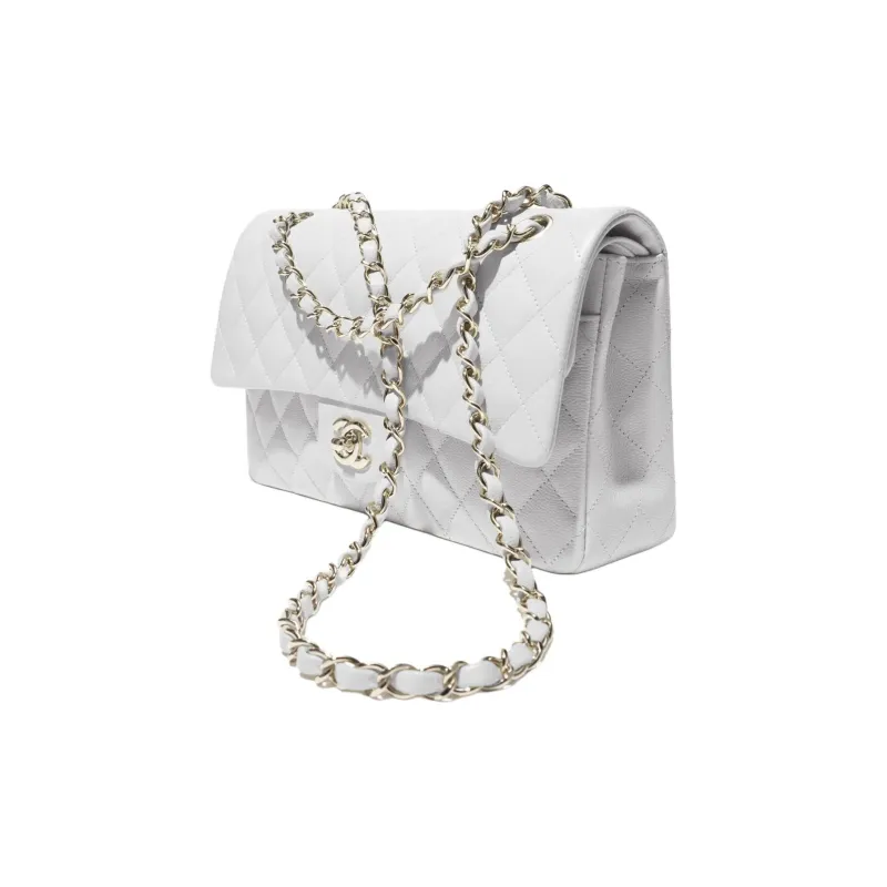 CHANEL Classic Flap CF Shiny Calfskin Crossbody Bag, Shoulder Bag Women's Light Gray-2