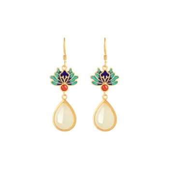 Mrs. Song Hetian Jade Earrings Pale Greenish White Jade Women's