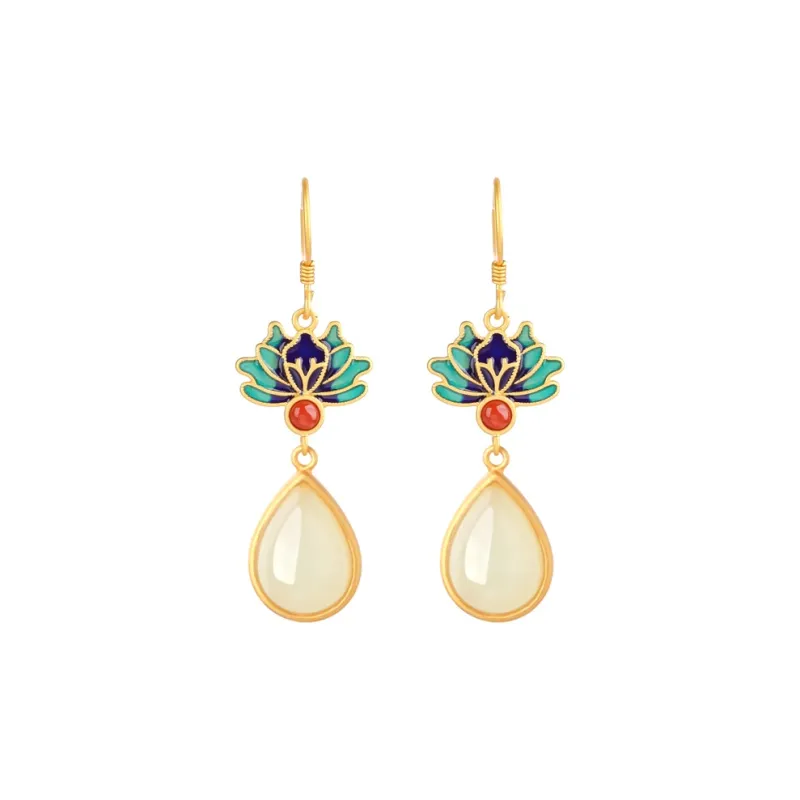 Mrs. Song Hetian Jade Earrings Pale Greenish White Jade Women's-0