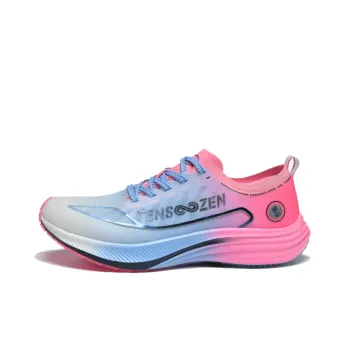 TENSOOZEN Slip Resistant Lightweight Rebound Low Top Full Length Carbon Plate Sprint Running Shoes Unisex Blue Pink