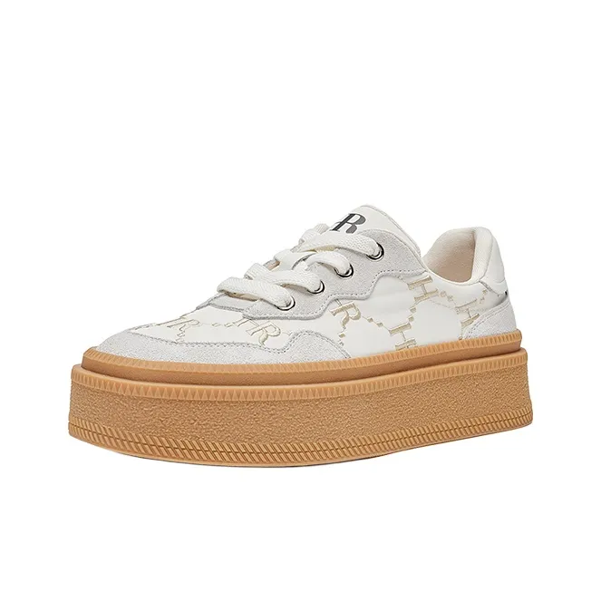 HR Height Increasing Low Top Skateboard Shoes Women's Beige-0
