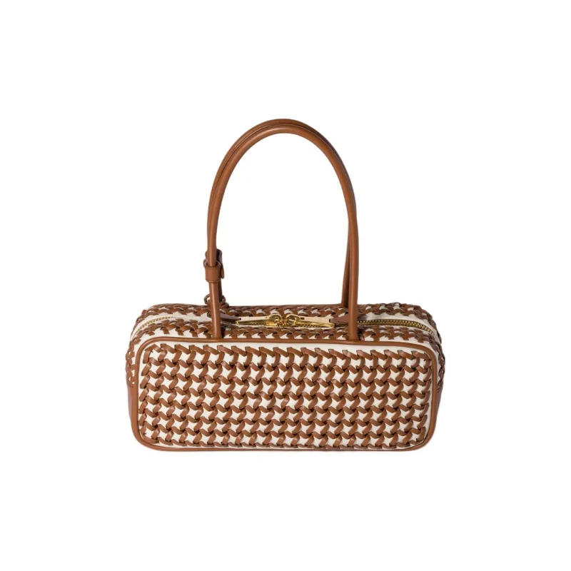 MIU MIU Beau Calfskin Handbag Women's Tea Brown & White-2