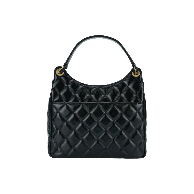CHANEL Gold Tone Lock Shoulder Bag Women's Black-2