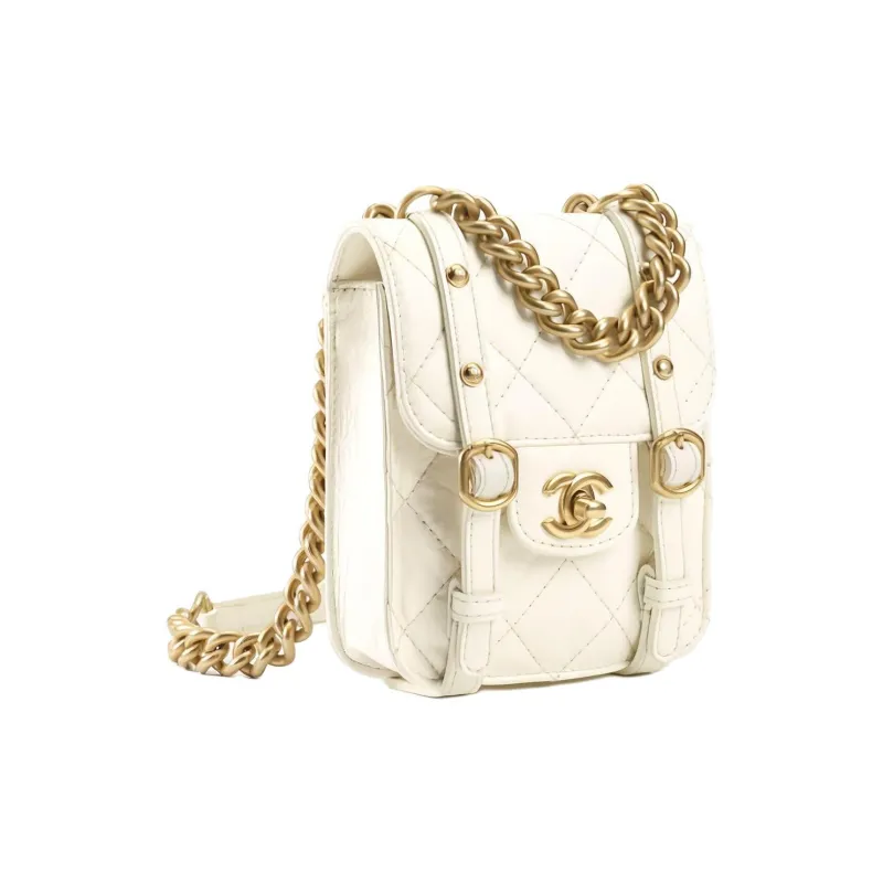 CHANEL Calfskin Messenger Bag, Handbag, Crossbody Bag, Shoulder Bag Mini Women's White-1
