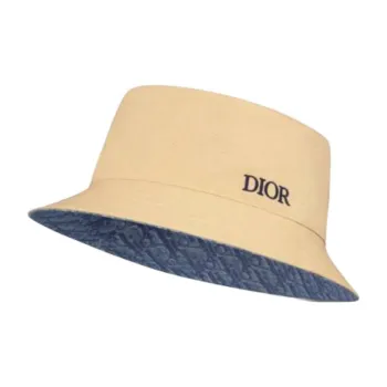 DIOR Cotton, Canvas, Polyester, Twill Cotton Fabric Bucket Hats Men's Beige