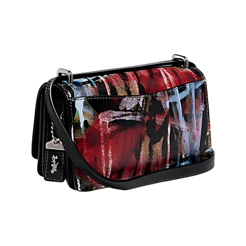 COACH MINT+SERF Collaboration Bandit Cow Leather Shoulder Bag, Crossbody Bag Small Size Women's Graffiti Black-1