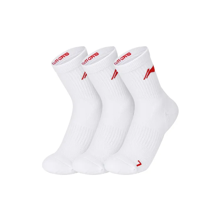LiNing Mid Calf Socks Unisex Multi double Loading White Red-0