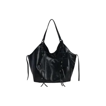 URBAN REVIVO Artificial Leather Tote Bag, Shoulder Bag Large Size Women's Black/Ecru