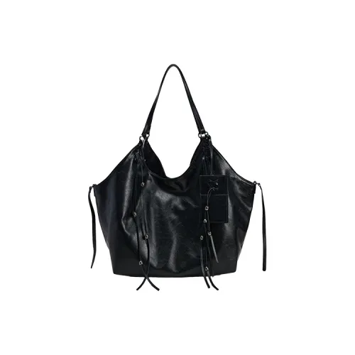 URBAN REVIVO Artificial Leather Tote Bag, Shoulder Bag Tubas Women's Black/Ecru