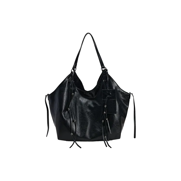 URBAN REVIVO Artificial Leather Tote Bag, Shoulder Bag Tubas Women's Black/Ecru-0