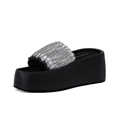 JESSICA SOPHIA PU Polyurethane Rhinestone Odor Resistant Slide Slippers Women's