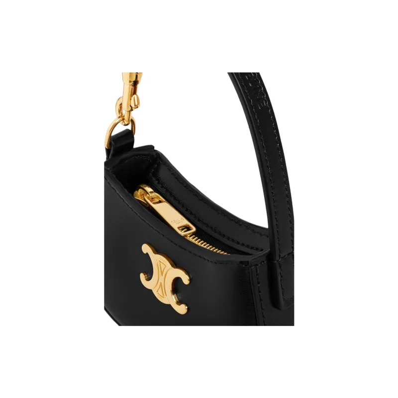 CELINE Top Grain Cow Leather Clutch Mini Women's Black-3