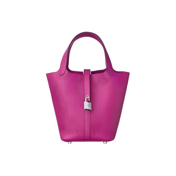 HERMES Picotin Lock Clemence Bullock Leather Handbag Women's 9I Magnolia Woodlily Pink