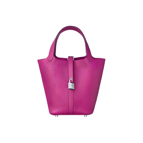 HERMES Picotin Lock Clemence Bullock Leather Handbag Women's 9I Magnolia Woodlily Pink