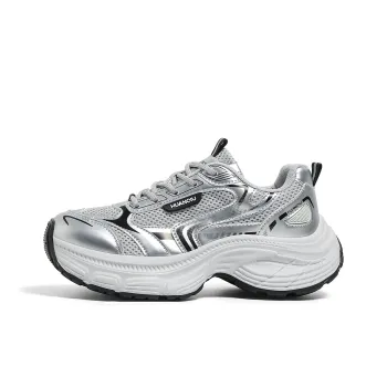 HUANQIU Height Increasing Abrasion Resistant Lightweight Slip Resistant Low Top Chunky Sneakers Women's Silver