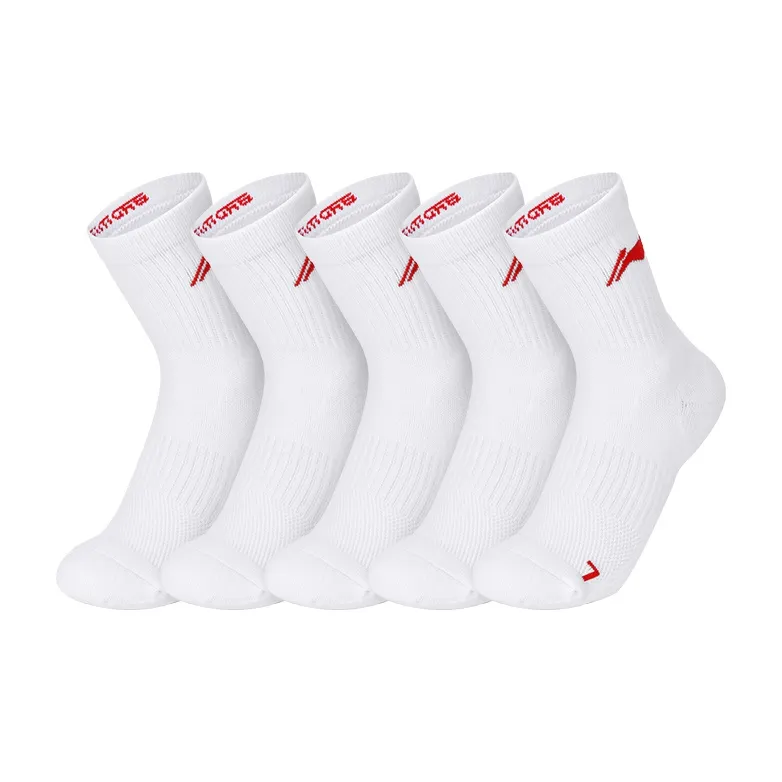 LiNing Mid Calf Socks Unisex Multi double Loading White Red-4