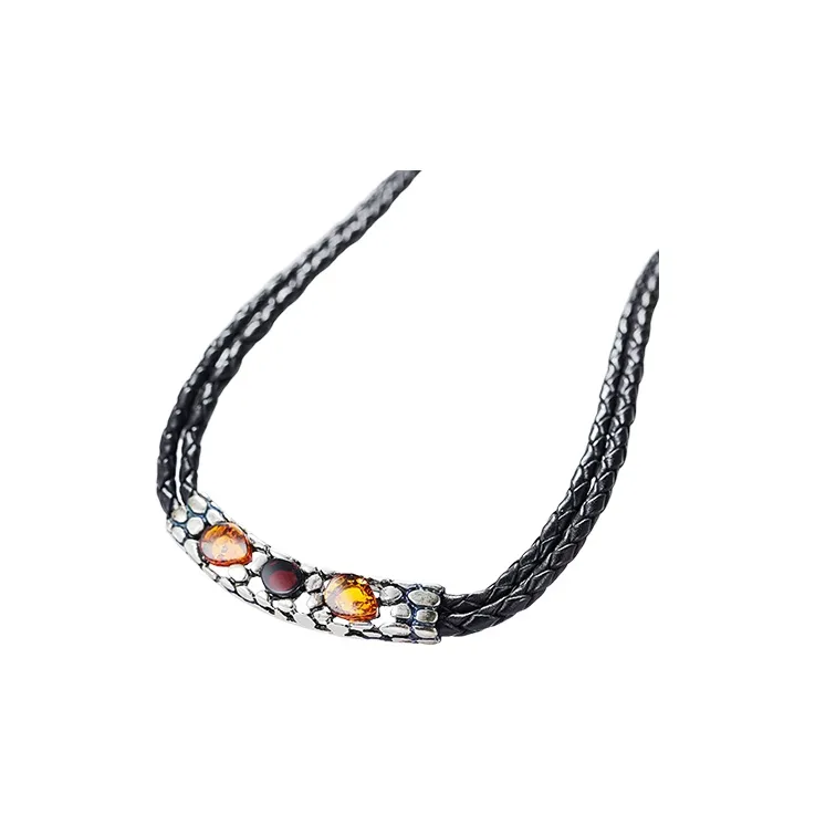 S&A S925 Silver Inlaid Amber Beeswax Necklaces Women's-0