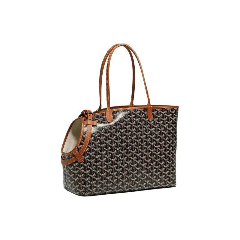 GOYARD Chien Gris Canvas With Leather Pet Bag Unisex Black/Brown-1