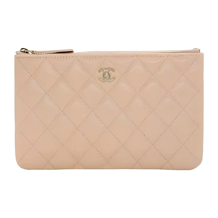 CHANEL Grained Calfskin Card Holder Wallet Clutches Women's Beige-0