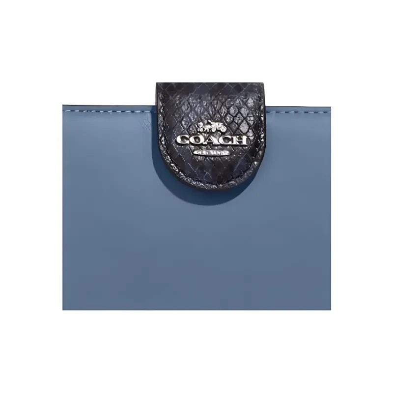 COACH Corner Zip Smooth Leather With Snakeskin Print And Embossed Leather Card Holder Wallet Women's Indigo-3