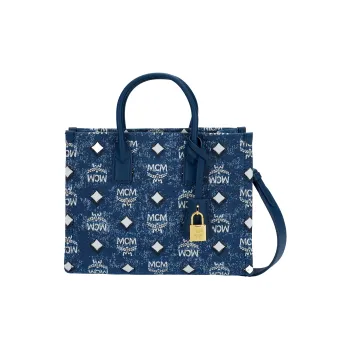 MCM Nylon Tote Bag, Shopping Bag, Portable Crossbody Bag, Shoulder Bag Women's Blue