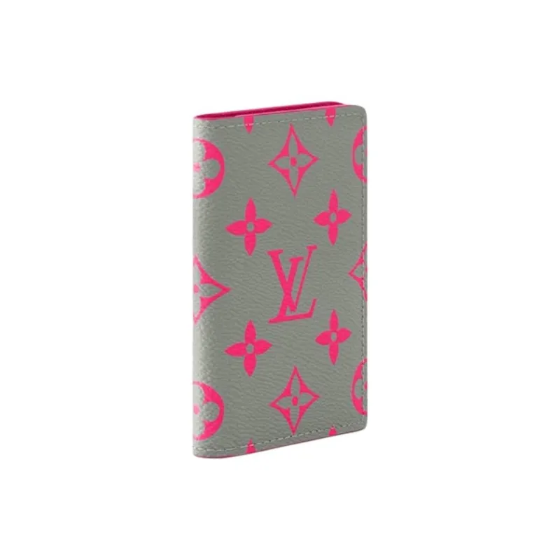 LOUIS VUITTON Monogram Glow Coated Canvas Card Holder Men's Gray & Pink-1