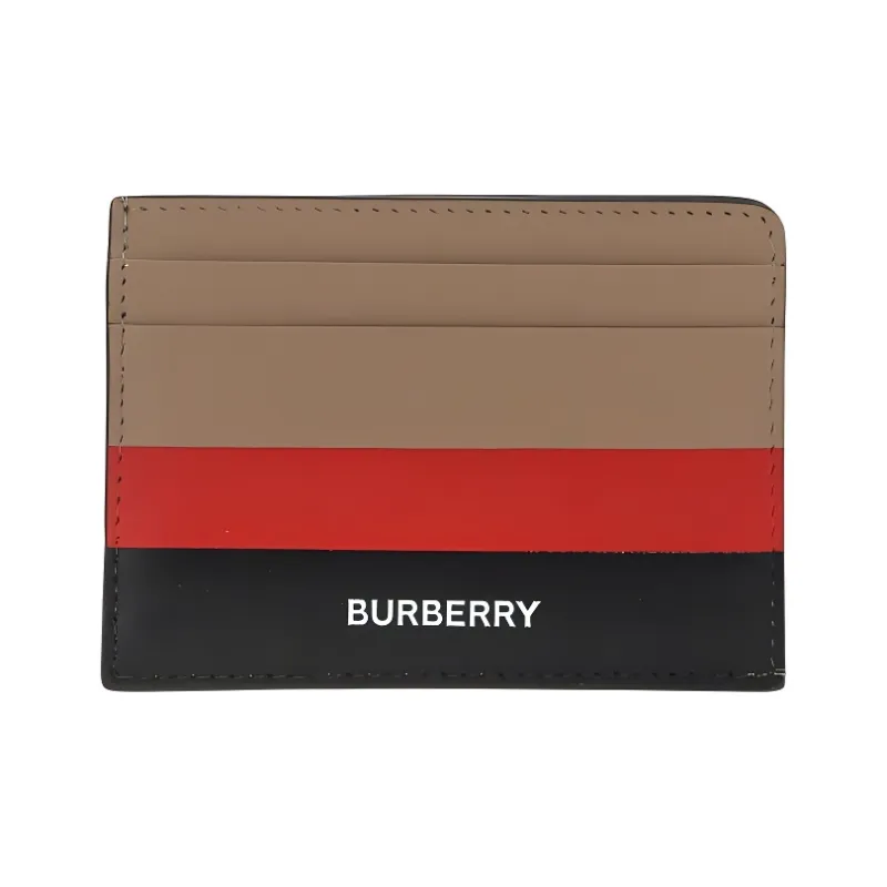 Burberry Leather Card Holder Men's Black & Brown & Red-0
