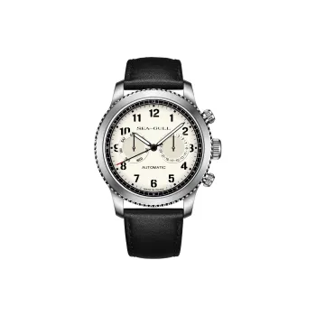 Sea Gull Pilot Collection Automatic Mechanical Movement Cow Leather Strap Watch Men's Watches White Dial