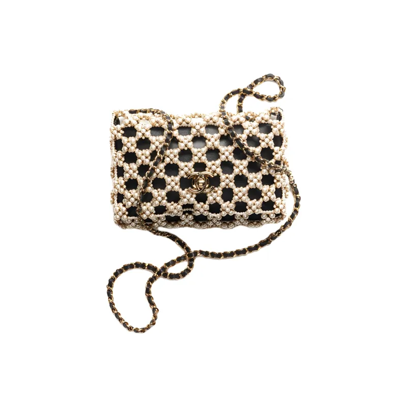 CHANEL 22K Autumn And Winter Lambskin With Tweed Evening Bag, Shoulder Bag, Crossbody Bag Trumpets Women's Black-1