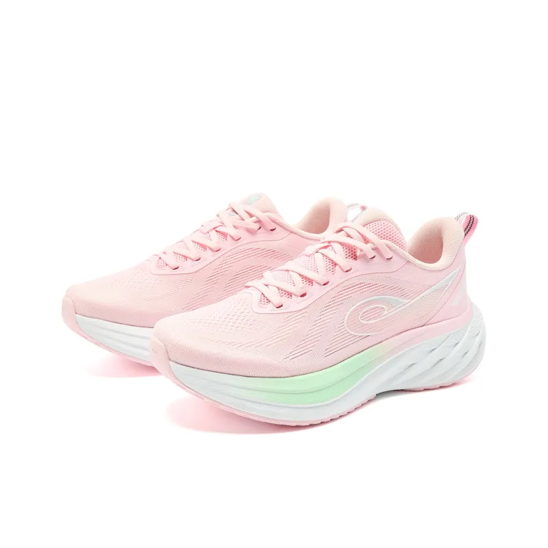 QIAODAN Cushioning, Slip Resistant, And Abrasion Resistant Low Top Casual Running Shoes Women's Pink Green-2