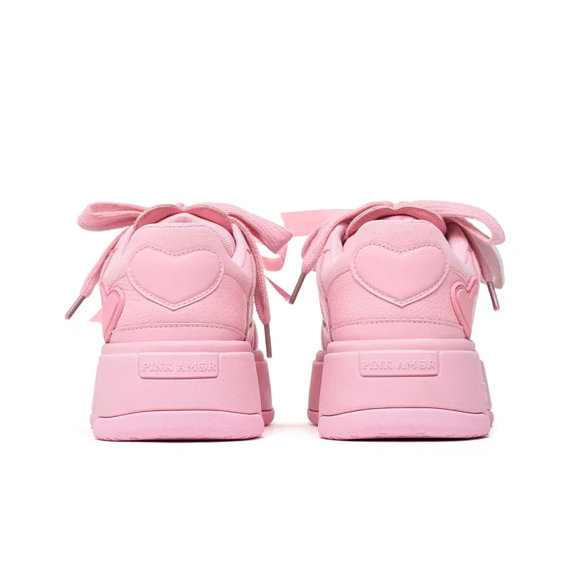 PINK AMOR Height Increasing Low Top Skateboard Shoes Unisex Pink-4