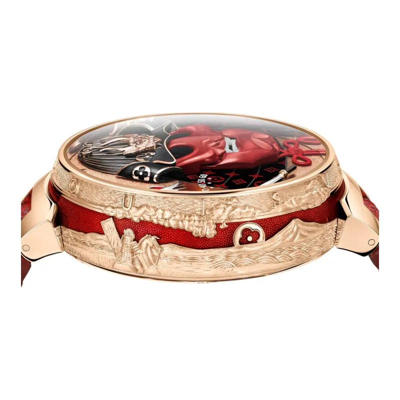 LOUIS VUITTON Wrist Watch Manual Mechanical Movement Cow Leather Strap 46.8mm Rose Gold Watch Dial Unisex-2