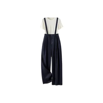 IHIMI Casual Suits Women's Denim Blue+White