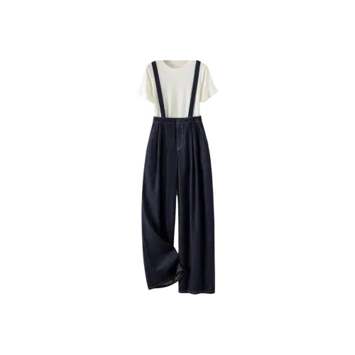 IHIMI Casual Suits Women's Denim Blue+White