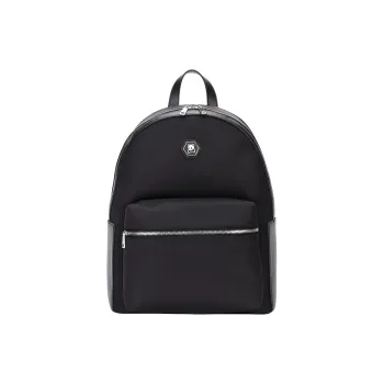 CANUDILO Fabric, Cow Leather Backpack Men's Black