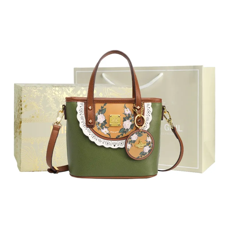 MISS GAIL Synthetic Leather Handbag Regular Women's Green/Yellow-7