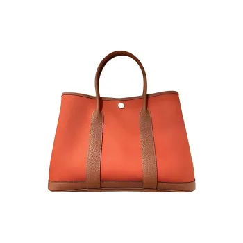 HERMES Garden Party Canvas With Leather Canvas Bag One Shoulder Handbag Unisex Terre Battue Red Clay/Cuivre Pumpkin